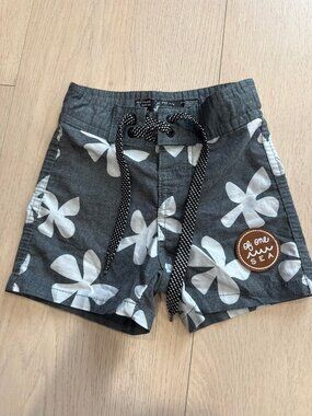 Of One Sea Board Shorts 1/2T | Grey and White Plumeria